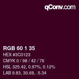 颜色代码: RGB 60 1 35 | qconv.com