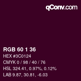 カラーコード: RGB 60 1 36 | qconv.com