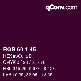 颜色代码: RGB 60 1 45 | qconv.com