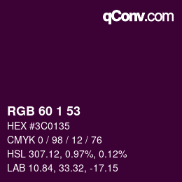 カラーコード: RGB 60 1 53 | qconv.com