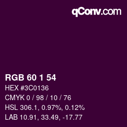 Color code: RGB 60 1 54 | qconv.com