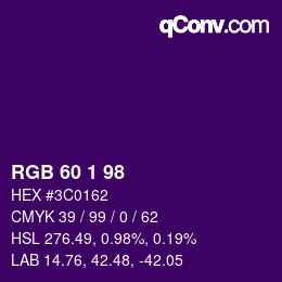 カラーコード: RGB 60 1 98 | qconv.com