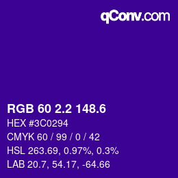 カラーコード: RGB 60 2.2 148.6 | qconv.com