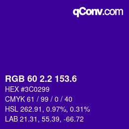 カラーコード: RGB 60 2.2 153.6 | qconv.com
