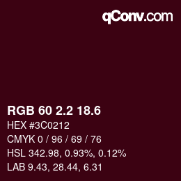 カラーコード: RGB 60 2.2 18.6 | qconv.com