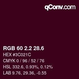 カラーコード: RGB 60 2.2 28.6 | qconv.com