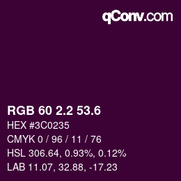 カラーコード: RGB 60 2.2 53.6 | qconv.com