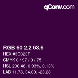 カラーコード: RGB 60 2.2 63.6 | qconv.com