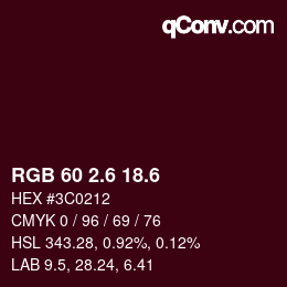 カラーコード: RGB 60 2.6 18.6 | qconv.com