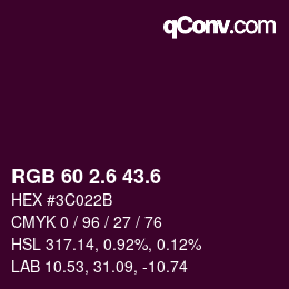 カラーコード: RGB 60 2.6 43.6 | qconv.com