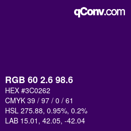 カラーコード: RGB 60 2.6 98.6 | qconv.com