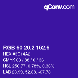 カラーコード: RGB 60 20.2 162.6 | qconv.com