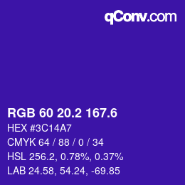 カラーコード: RGB 60 20.2 167.6 | qconv.com