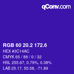 カラーコード: RGB 60 20.2 172.6 | qconv.com