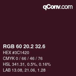 カラーコード: RGB 60 20.2 32.6 | qconv.com