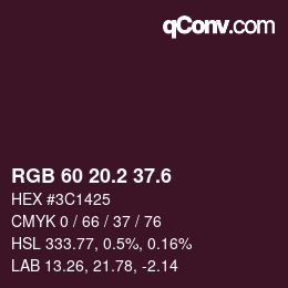 カラーコード: RGB 60 20.2 37.6 | qconv.com