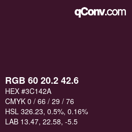 カラーコード: RGB 60 20.2 42.6 | qconv.com