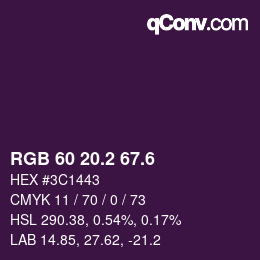 カラーコード: RGB 60 20.2 67.6 | qconv.com