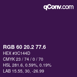 カラーコード: RGB 60 20.2 77.6 | qconv.com