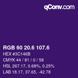 カラーコード: RGB 60 20.6 107.6 | qconv.com