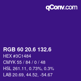 カラーコード: RGB 60 20.6 132.6 | qconv.com