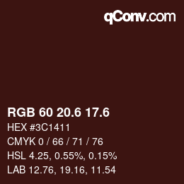 カラーコード: RGB 60 20.6 17.6 | qconv.com