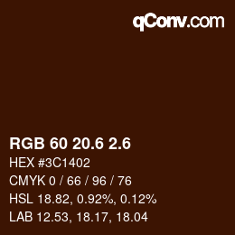 カラーコード: RGB 60 20.6 2.6 | qconv.com