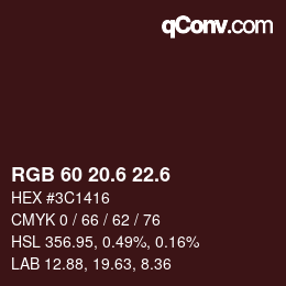 カラーコード: RGB 60 20.6 22.6 | qconv.com