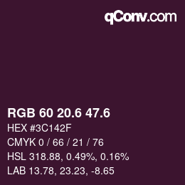 カラーコード: RGB 60 20.6 47.6 | qconv.com
