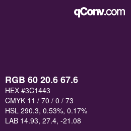 カラーコード: RGB 60 20.6 67.6 | qconv.com