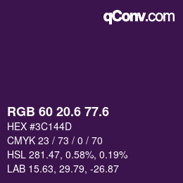 カラーコード: RGB 60 20.6 77.6 | qconv.com