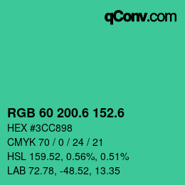 颜色代码: RGB 60 200.6 152.6 | qconv.com