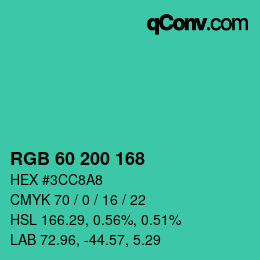カラーコード: RGB 60 200 168 | qconv.com