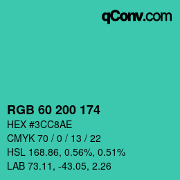 Color code: RGB 60 200 174 | qconv.com