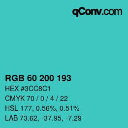 Color code: RGB 60 200 193 | qconv.com