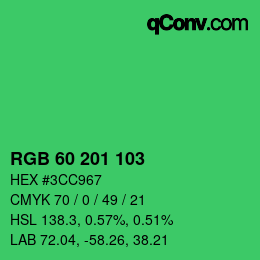 颜色代码: RGB 60 201 103 | qconv.com
