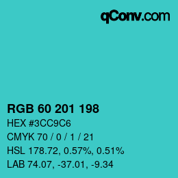 Color code: RGB 60 201 198 | qconv.com