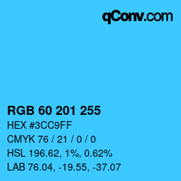 Color code: RGB 60 201 255 | qconv.com