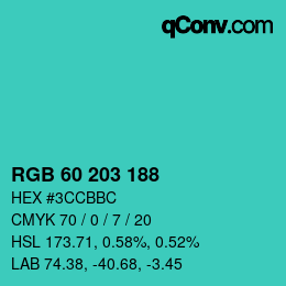 Color code: RGB 60 203 188 | qconv.com