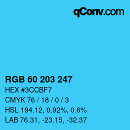 Color code: RGB 60 203 247 | qconv.com