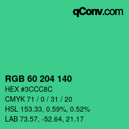 カラーコード: RGB 60 204 140 | qconv.com