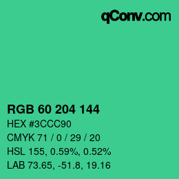 カラーコード: RGB 60 204 144 | qconv.com