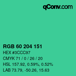 カラーコード: RGB 60 204 151 | qconv.com