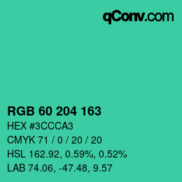 カラーコード: RGB 60 204 163 | qconv.com