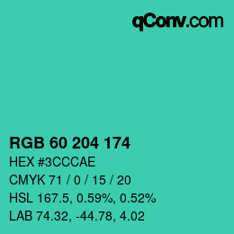 カラーコード: RGB 60 204 174 | qconv.com