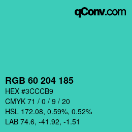 Color code: RGB 60 204 185 | qconv.com