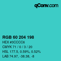 Color code: RGB 60 204 198 | qconv.com