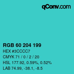 カラーコード: RGB 60 204 199 | qconv.com