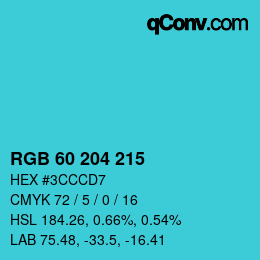 カラーコード: RGB 60 204 215 | qconv.com