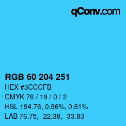 颜色代码: RGB 60 204 251 | qconv.com